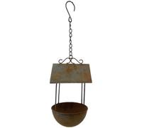 Hängende Vogel-Futterstelle, dekorativer Metall-Futterspender mit Schale, rustikaler Eisen-Nistkasten für Futter und Wasser, Gartenakzent für Hof, Terrasse, Hinterhof, Rostoptik