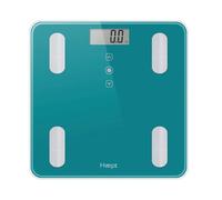 Haepi Pèse-personne impédancemètre verre turquoise, analyse corporelle | Balance avec masse grasse, musculaire, osseuse, hydrique, IMC, Kcal, piles incluses et garantie 15 ans
