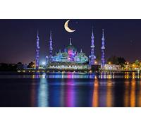 Haeran River Peinture Cristal Mosquée Nuit Kuala Terengganu Malaisie Couleur Parler Peinture Par Numéros Bricolage Unique Toile Peinture À L'Huile Kit Peinture Numérique