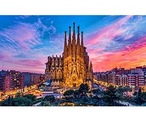 Haeran River Perceuse Complète Sagrada Familia Barcelone Catalogne Soirée Coucher De Soleil Vue Sur La Ville Perceuse Complète Bricolage 5D Peinture Au Diamant Par Numéro Kits Uniques Décoration