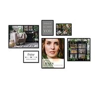 HAES DECO - Ensemble de 6 Cadres Photo en Plastique Noir Easy Frame, pour 3 Photos 15x20, 1 Photo 30x30 et 2 Photos 30x40 - EFS100B