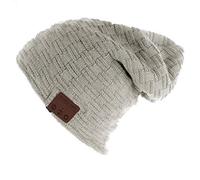 HaetFire Bluetooth Bonnet Chapeaux de casque sans fil Bluetooth stéréo musique avec haut-parleurs et micro lavable en tricot d'hiver pour le fitness Sports de plein air Compatible téléphone Gris Clair