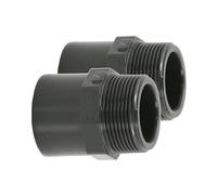 HAF® Lot de 2 de transition en PVC Fittings avec filetage extérieur 50/63 mm x 1 1/2" | Manchon de transition en PVC-U gris pour tuyau, tuyauterie ou tuyaux de piscine | Qualité : fabriqué en