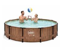 HAF Swing Metal Frame Piscine avec les dimensions 305 x 76 cm + skimmer | Aspect bois marron naturel | Capacité d'eau env. 4 500 l | Piscine de qualité supérieure | Piscine de jardin / piscine hors