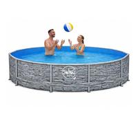 HAF® Swing Metal Frame Piscine avec les dimensions 366 x 91 cm | Aspect pierre grise naturelle | Capacité d'eau env. 8 300 litres | Piscine de qualité supérieure | Piscine de jardin / piscine hors sol