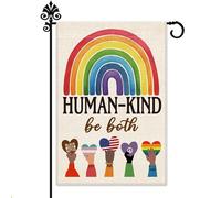 Hafhue Human-Kind Be Both Welcome Drapeau de jardin extérieur de ferme imperméable impression double face 30,5 x 45,7 cm, arc-en-ciel paix égalité inclusive diversité drapeau de cour cadeau pour
