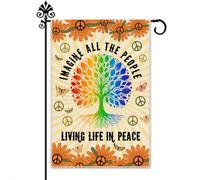 Hafhue Imagine All The People Living Life In Peace Drapeau de jardin 30,5 x 45,7 cm double face arbre de vie arc-en-ciel cour, jardin, pelouse, cour, drapeau de sensibilisation sociale pour militant