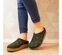 HAFLINGER CHAUSSONS EN FEUTRE DE LAINE VERT AVEC CŒURS