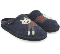 HAFLINGER CUCHO KAPITAN PANTOUFLES PURE LAINE BLEU CHAT CHATON
