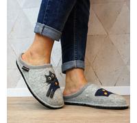 HAFLINGER CUCHO PANTOUFLE EN FEUTRE DE LAINE GRIS CHAT