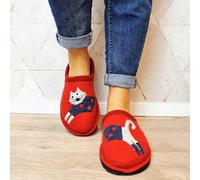 HAFLINGER CUCHO PAPRIKA ROUGE PANTOUFLE EN FEUTRE DE LAINE CHAT