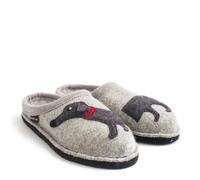 HAFLINGER FLAIR DACKEL CHAUSSONS EN FEUTRE DE LAINE GRIS AVEC CHIEN