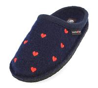 HAFLINGER Flair Valentine Chaussons en tissu Motif cœur, bleu moyen, 40 EU