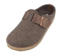 HAFLINGER Grizzly Chicago Pantoufles en feutre avec semelle en caoutchouc, lanières en cuir avec boucle unisexe, Marron chiné, 42 EU