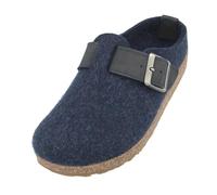HAFLINGER Grizzly Chicago Pantoufles en feutre avec semelle en caoutchouc, lanières en cuir avec boucle unisexe, Capitaine, 40 EU
