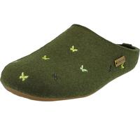 Haflinger Pantoufle femme feutre de laine broderie Everest Farfalline 484014, Taille:37 EU, Couleur:Vert