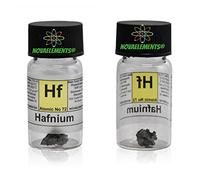 Hafnium brut élément 72 Hf, échantillon pur >1 gramme 99,9% en flacon en verre avec étiquette