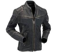Hafsah Veste de moto en cuir véritable pour homme - Style vintage rétro, Retro1-Distressed Veste Noir, XS