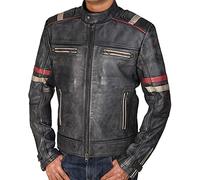 Hafsah Veste de moto vintage rétro en cuir véritable pour homme | Veste de moto en cuir vieilli Cafe Racer, Retro-2., L