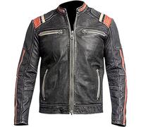 Hafsah Veste de moto vintage rétro en cuir véritable pour homme | Veste de moto en cuir vieilli Cafe Racer, Rétro-3, L