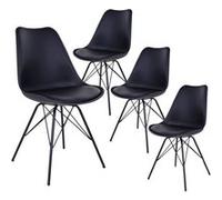 HAGA - Lot de 4 Chaises Noires avec Piétement Métallique -