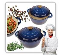 HAGE Casserole en fonte émaillée bleue de 4 l avec couvercle - Batterie de cuisine de qualité supérieure pour gaz, induction et four - Revêtement antiadhésif - Casserole traditionnelle en fonte