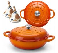 HAGE Cocotte en fonte émaillée avec couvercle - 3 l - 30 cm - Casserole en fonte émaillée - Tous types de feux - Convient au four à induction - Facile à nettoyer - Orange