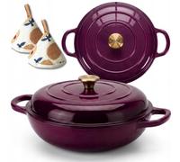 HAGE Cocotte en fonte émaillée avec couvercle - 3 l - 30 cm - Casserole en fonte émaillée - Tous types de feux - Convient au four à induction - Facile à nettoyer - Rouge