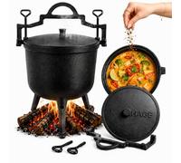 HAGE Marmite à goulasch en fonte 8 l avec couvercle et pieds pour feu de camp, barbecue, camping, cocotte hongroise pour ragoût, soupe, viande et barbecue