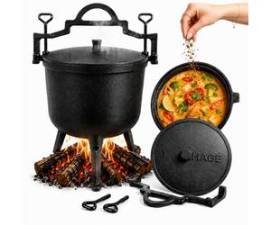 HAGE Marmite à goulasch en fonte 8 l avec couvercle et pieds pour feu de camp, barbecue, camping, cocotte hongroise pour ragoût, soupe, viande et barbecue