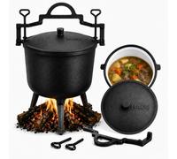 HAGE Marmite à goulasch en fonte émaillée 8 l avec couvercle et pieds pour feu de camp, barbecue, camping, cocotte hongroise pour ragoût, soupe, viande et barbecue
