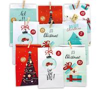 HAGEFOL Calendrier de l'Avent à remplir, extra grand et opaque, 24 sachets + 1, 24 chiffres de colle, 24 + 1 pinces en bois, à remplir soi-même des sacs en papier, pour enfants, calendrier de Noël