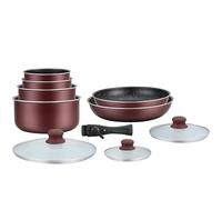 HAGEN, Batterie de cuisine revêtement pierre, Manche amovible, 10 pieces, Bordeaux, Revêtement anti-adhésif, Tous les types de feux, y compris l'induction, HA04647