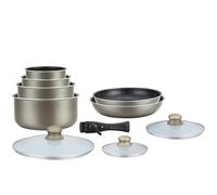 HAGEN, Batterie de cuisine revêtement pierre, Manche amovible, 10 pieces, Carbon, Revêtement anti-adhésif, Tous les types de feux, y compris l'induction, HA04616