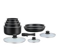 HAGEN, Batterie de cuisine revêtement pierre, Manche amovible, 10 pieces, Noir, Revêtement anti-adhésif, Tous les types de feux, y compris l'induction, HA04630