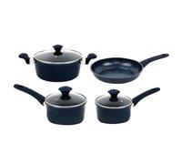 Hagen, HA04708-BLU, Ensemble de batterie de cuisine 7 Pièces, compatible tous feux, revêtement en marbre antiadhésif, poignées ergonomiques, facile à nettoyer, bleu
