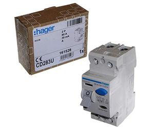 Hager CD283U 80A 30mA RCD RCCB - Double Pole - A-Type - Protection differentielle AC et DC