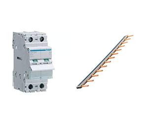 Hager Interruptor Modular, 2 Polos, 63A & Zenitech-Peigne 13 modules Noir/Blanc Longueur 220mm