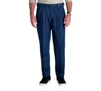 Haggar Denim plissé et Devant Plat pour Homme - Tailles Standard et Grandes et Grandes Tailles, Bleu Moyen, 38W / 29L