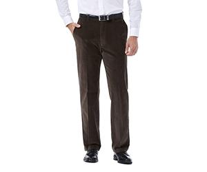 Haggar Men's 21 Wale Stretch Corduroy Expandable Waist Classic Fit Plain Front Pant, Brown, 32x32