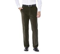 Haggar Men's 21 Wale Stretch Corduroy Expandable Waist Classic Fit Plain Front Pant, Military Green, 42x32