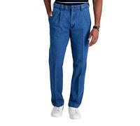 Haggar Men's Big,Tall Hidden Expandable Waistband Denim Pleat Front Pant,Light Stone,44x32