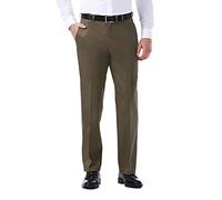 Haggar Men's Classic Fit Flat-Front Hidden Expandable Waistband Premium No Iron Khaki, 34W x 34L - Toast