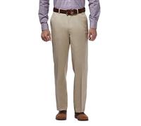 Haggar Men's Classic Fit Flat-Front Hidden Expandable Waistband Premium No Iron Khaki, 42W x 29L - British Khaki