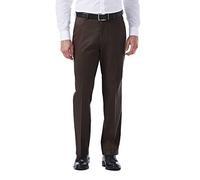 Haggar Men's Classic Fit Flat-Front Hidden Expandable Waistband Premium No Iron Khaki, 44W x 32L - Chocolate