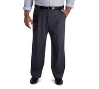 Haggar Men's Iron Free Premium Khaki Classic Fit Flat Front Expandable Waist Casual Pant (Regular and Big & Tall Sizes), DK Grey-BT, 46W x 34L