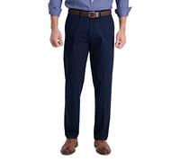 Haggar Mens Iron Free Premium Khaki Straight Fit Flat Front Flex Waist Casual Pants, Dark Navy, 32W x 30L US