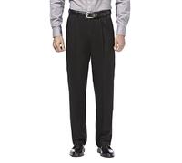 Haggar Men's Premium No Iron Classic Fit Expandable Waist Pleat Front Pant, Black, 34x29