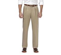 Haggar Men's Premium No Iron Classic Fit Expandable Waist Pleat Front Pant, British Khaki, 38x34
