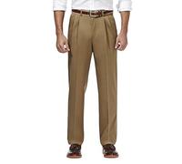 Haggar Men's Premium No Iron Classic Fit Expandable Waist Pleat Front Pant, British Khaki, 44x29